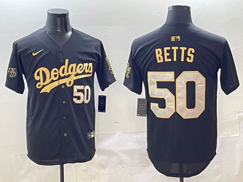 Men Los Angeles Dodgers #50 Betts Black Gold Nike 2025 MLB Jersey style 4264